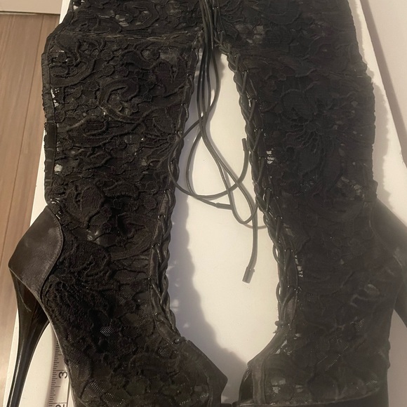 Shiekh Black Lace Knee-High Boots - Picture 2 of 6